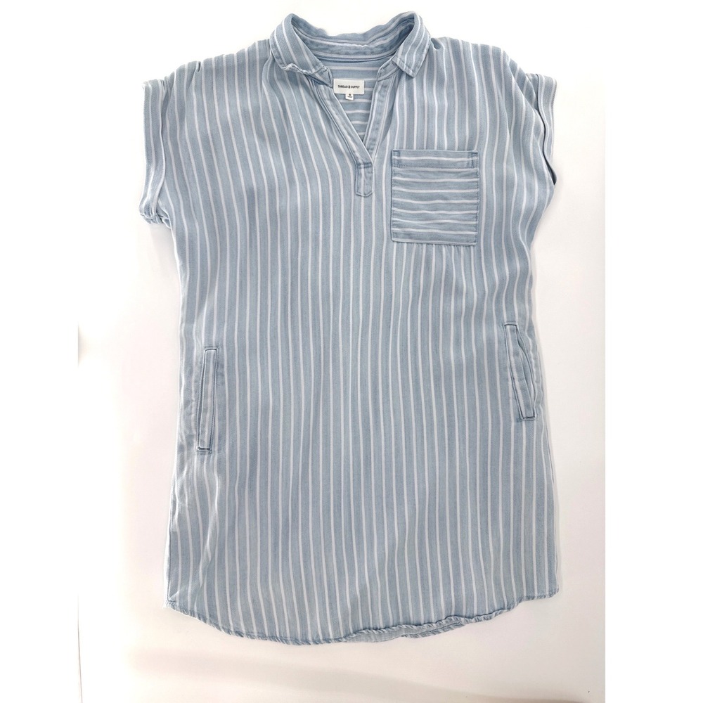 Thread & Supply Blue Striped Tencel Shirt Dress Women Size S